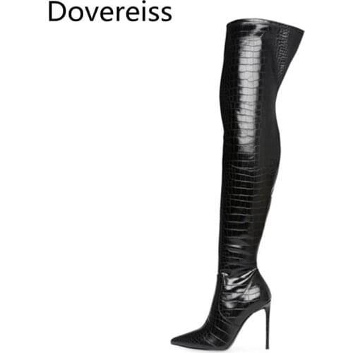 Dovereiss Fashion Womens Shoes Winter Pointed Toe Stilettos Heels Sexy Elegant white Over the knee boots Concise Mature 43