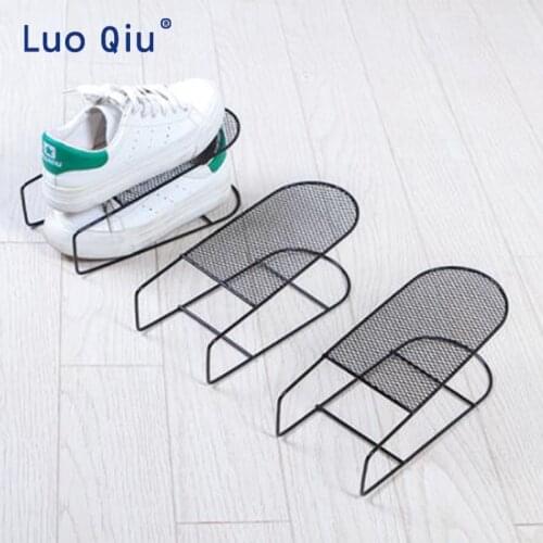 Double black shoe rack household space saving simple shoe storage rack shoe holder
