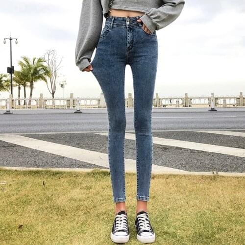 Campus Schoolgirl Stretch Jeans for Women Ladies Fashion High Waist Skinny Denim Pants Teen Girls Students Slim Fit Pencil Pants