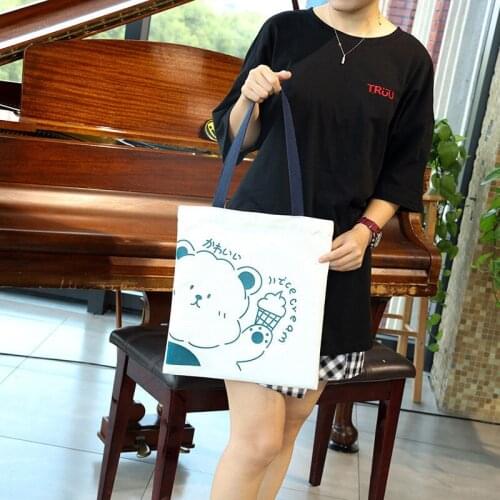Canvas Shoulder Bags for Women Cute Little Bear Cartoon Printing Crossbody Bag 2020 New Large Capacity Casual Tote Bags Lady