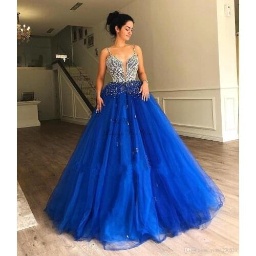 Crystal Blue Quinceanera Dresses 2019 Spaghetti Backless robe de bal Major Beading Prom Party Gowns ball gown For vestidos de 15