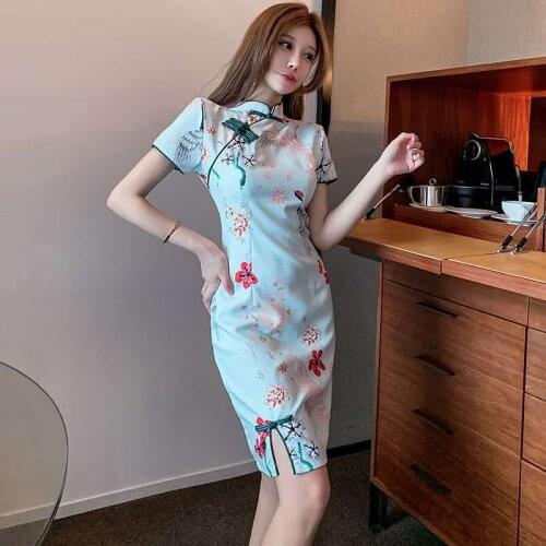Chinese Style Women Retro Printed Cheongsam Sexy Elegant Formal Dress Traditional Qipao Carnival Banquet Party Cosplay Costumes