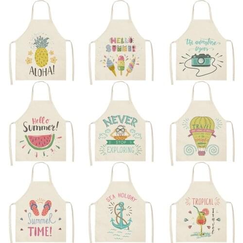 Kitchen Apron Cotton Linen Fruite Juice Printed Sleeveless man women Chef Cooking Aprons Kitchen accessories 68*55cm 0070
