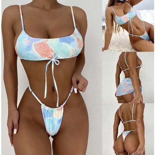 Tie-Dye Lace-Up Swimsuit Pleated High Waist Split Swimsuit Vest Swimsuit Bikini