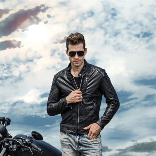 Jaqueta De Couro Motoqueiro Genuine Jackets Slim Sheepskin Coat Black Leather Jacket Men Plus Size 5XL WXF49