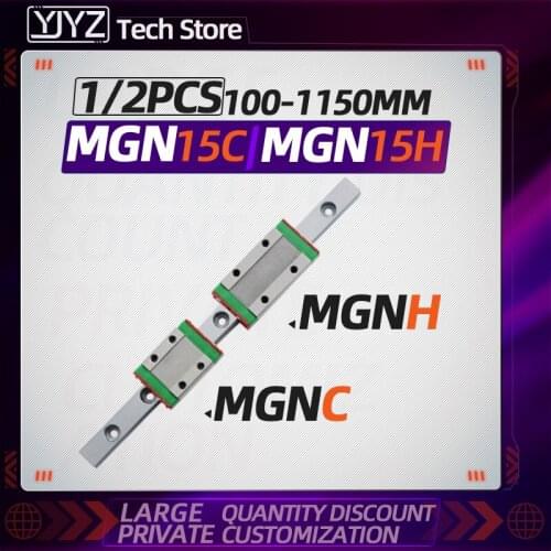 MGN15 L100 150 200 250-1150mm miniature linear rail slide 1pcs MGN linear guide+1pcs or 2pcs MGN15 C/H carriage CNC 3D Printer