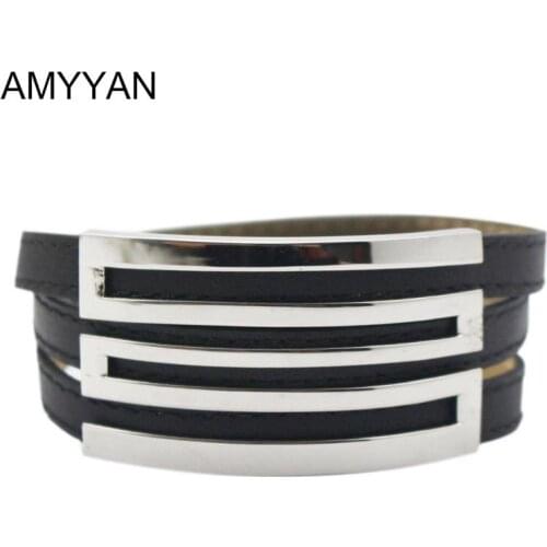 Multilayer Charm Bracelet Punk Adjustable Stainless Steel Leather Wrap Bracelet Womens Jewelry Accessaries