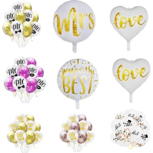 Mr & Mrs Love Latex Balloons Set Golden Rose Red Sequin Aluminium Foil Balloons For Decorations Wedding Birthday Party Supplies