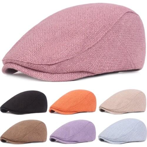 Mens Classic Linen Cotton Berets Hat Outdoor Travel Hats Solid Color Newsboy Cap HATCS0382