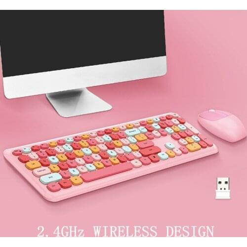 2.4G Wireless Keyboard and Mouse Suit Pink/blue Multi-color Mute Wireless 110-key Mouse Set for Home Office PC Laptop