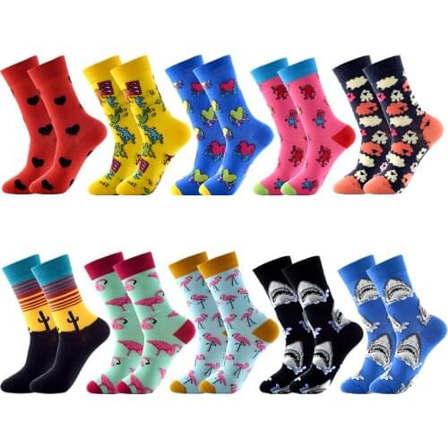 New Novelty Mens Socks Cartoon Bird Shark Harajuku Love Sheep Cactus Women Hip Hop Classic Happy Skateboard Funny Christmas Gift