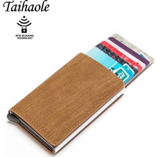 Taihaole New RFID Blocking Card Holder Anti-theft Clutch Single Box Men Women Wallet Denim Business Pop-up Metal ID Case