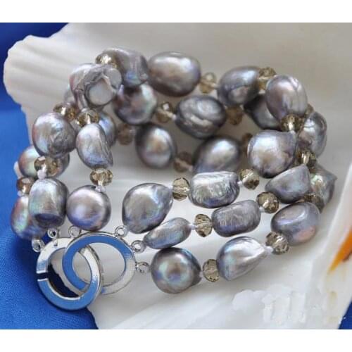 New Unique Pearls Jewellery Store Real Pearl Bracelet Gray Baroque Cultured Pearl Faceted Smoky Quartz Bangle Women Gift