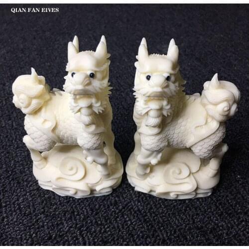 One pair Chinese Auspicious Kirin statue，White modern art sculpture，High-end home decoration figurines，Car mascot