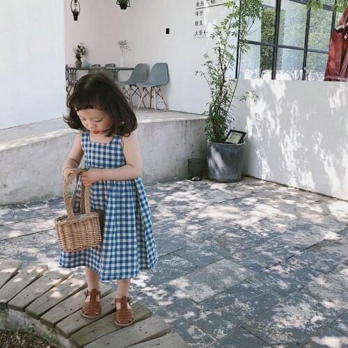 2 3 4 5 6 Years Toddler Girls Dress Fashion Korean Plaid Sleeveless Kids Dresses for Girls Summer 2020 Child Dress Baby Clothes