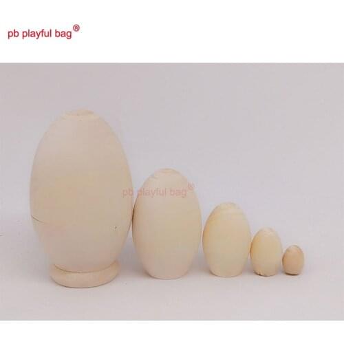 PB Playful bag Five layer egg shaped white embryo Russian dolls hand painted wooden toy set crafts gift for Valentines Day HG87