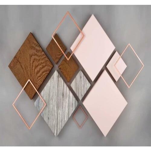 Custom wallpaper 3d stereo geometric quadrangle wood grain modern nordic tv background wall-high-end waterproof material