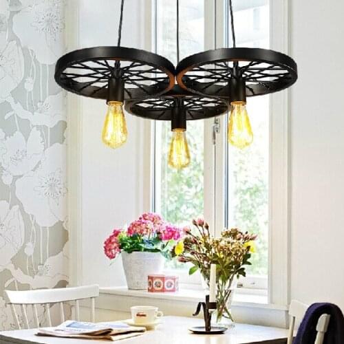Industrial chandeliers wind restoring ancient ways Restaurant bar American country, wrought iron wheel droplight