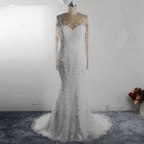 RSW1541 Africa Black Girls Long Sleeves Heavy Beaded Lace Mermaid Wedding Dress