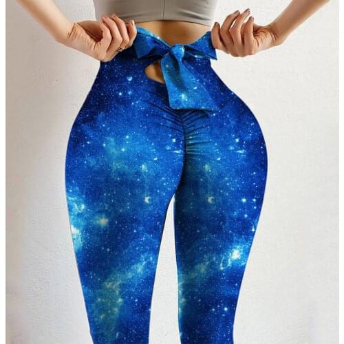 Starry Sky Pattern Pantalones De Mujer Fitness Leggings Pants Printing Bowknot High Waist Stretch Strethcy Trouser Ankle-length