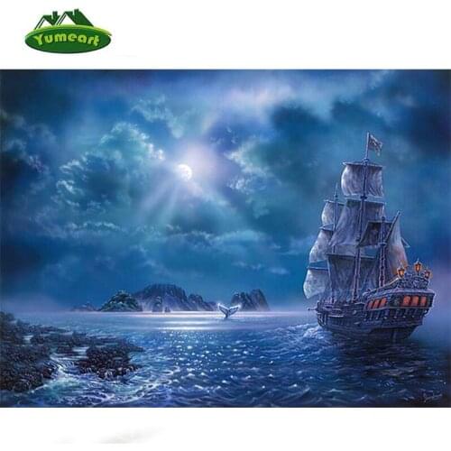 Knitting Needles DIY 5D Diamond painting boat cross-stitch picture of rhinestones sea diamond embroideri landscape mosaic kits