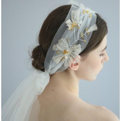 Handmade Embroidery Bridal Veil Sequins Beaded Wedding Headpiece Fashion Boho Brides Hair Accessories