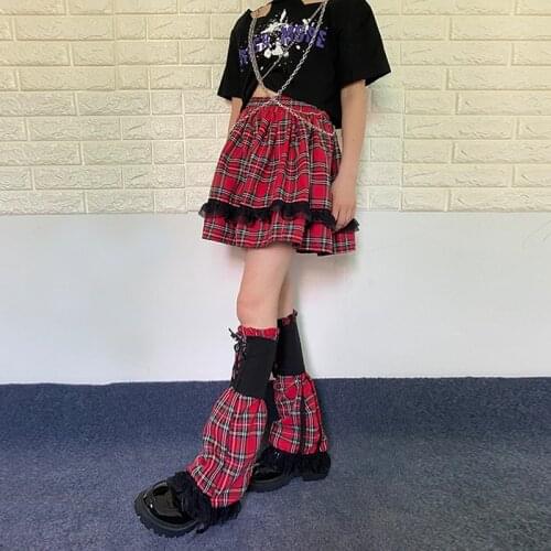 Y2k Lady Black Lace Street Mini Skirts Harajuku Plaid Girl Short Pleated Skirt Street Sweet Midi Korean Fashion Goth Clothes