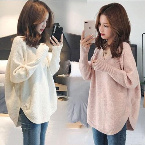 Womens Sweater 2020 Autumn And Winter New V-neck Solid Color Loose Outer Wear Fashionable Lazy Long Sleeve Pullover Sweater