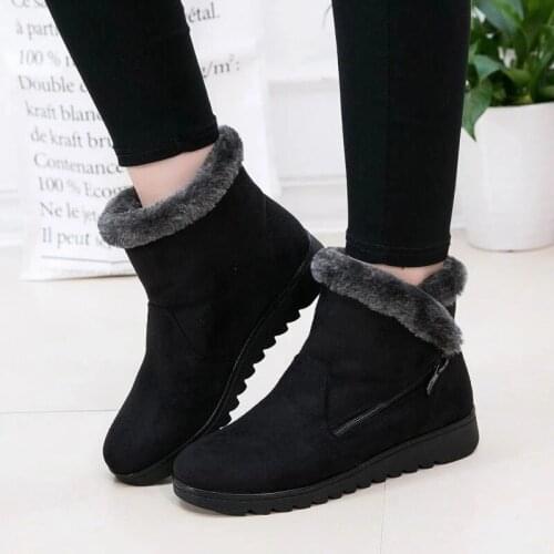 Winter boots women shoes 2021 solid flat plush warm snow boots women shoes zipper red winter ankle boots casual shoes woman