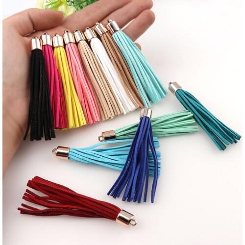 10pcs 8cm Long Gold Color Cap Suede Leather Tassel For Keychain Straps Jewelry Fiber Fringe DIY Pendant Charms Findings
