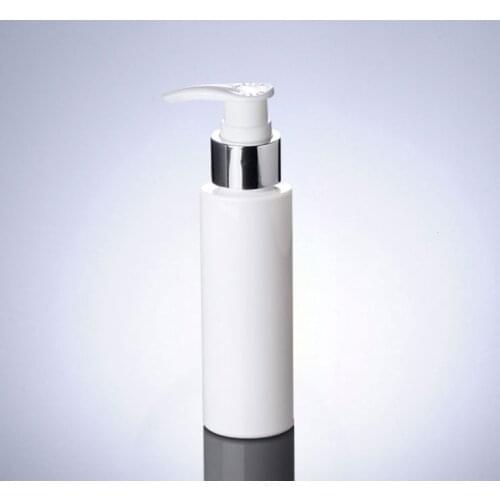 100ml 100pcs Wholesale Electrochemical PET white bottle with aluminum silver screw pump