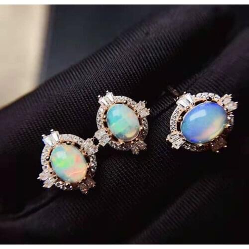 100% NATURAL ETHIOPIAN WELO FIRE OPAL 925 silver Ring Earring Jewelry Set