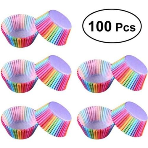 100PCs Cake Paper Cup Rainbow Muffin Cases Cupcake Mold Oilproof Cupcake Liner Baking Cup Kitchen Pastry Cooking Decorating Tool