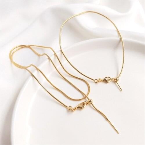 14K Gold Filled Needle-style universal necklace bracelet snake bone chain Clavicle chain Adjustable beaded crystal pearl