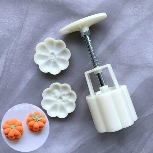 1 Set Moon Cake Mould 65g Eight Petal Pumpkin Hand-Pressure Mooncake Molds for Mid-Autumn DIY Pastry Tool Sets with 2pcs Round