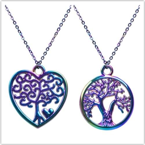 2PCS Rainbow Color Various Style Pendant Charms Necklace For Jewelry Makings Butterfly Life Of Tree Handmade DIY Earring Crafts