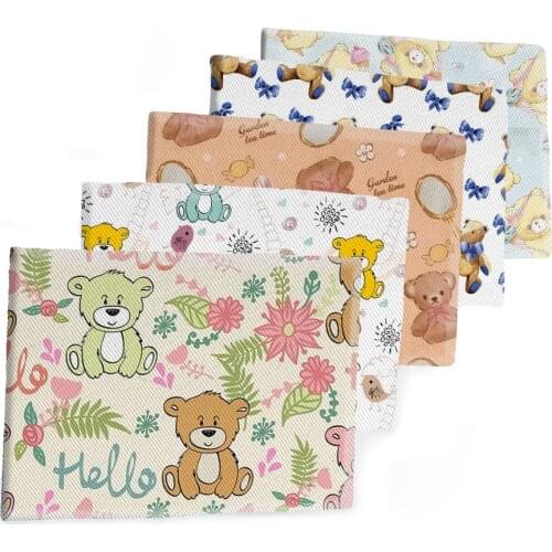 50*145CM Fabric Kawayi Bear Cartoon Printed Polyester Cotton Twill Fabric Patchwor Printed