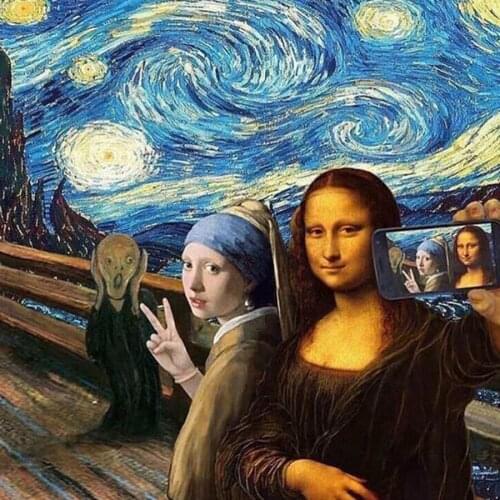 5D Diy Diamond Painting Humor Mona Lisa Girl With Pearl Full Square Drill Embroidery Mosaic Art Abstract Van Gogh Starry Night