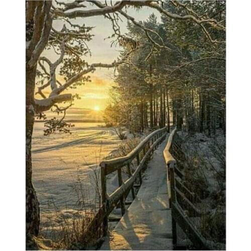 5D DIY Full Square Display Mosaic Sunset Snow Scenery Diamond Painting Cross Stitch Embroidery Wall Sticker Decoration FC475