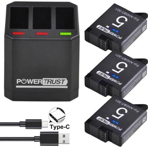AHDBT-501 Battery for GoPro Hero 8 Hero7 Hero 6 hero 5 Black Battery + USB Triple Charger for GoPro Hero7 6 8 Camera