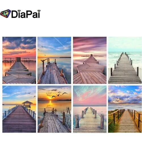 DIAPAI 5D DIY Diamond Painting 100% Full Square/Round Drill "Sunset bridge scenery" 3D Embroidery Cross Stitch Home Decor