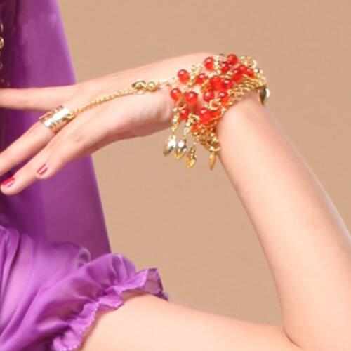 Flying Charm Belly Dance Ring Bracelet Indian Dance Red Bead Hanging Ear Bracelet New Special FM2420