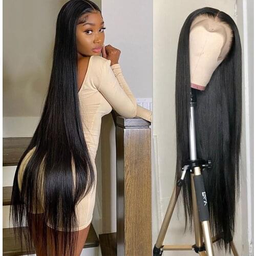 Brazilian Straight Wig 13X4 Lace Front Human Hair Wigs Unprocessed Bone Straight Human Hair Wig Preplucked Soft No Smell 32 Inch