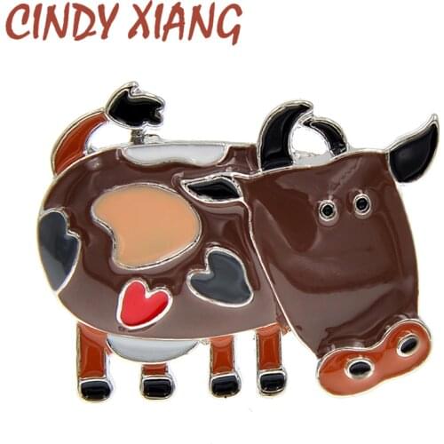 CINDY XIANG Enamel Milk Cow Brooch Kids Cartoon Pin Brooch 6 Colors Available