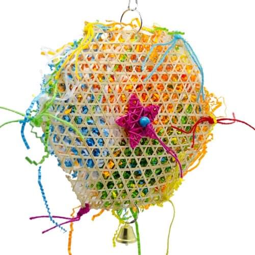 Parrot Paper Drawing Toy Parrot Bird Bite Toy Brushed Straw Rope Shredded Paper Budgie Bamboo Net Cage Foraging Chew Accessories