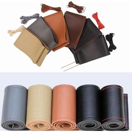 38cm Genuine Leather DIY Steering Wheel Cover Steering Covers For Citroen DS Mazda Subaru Mitsubishi Renault Honda Hyundai Lada