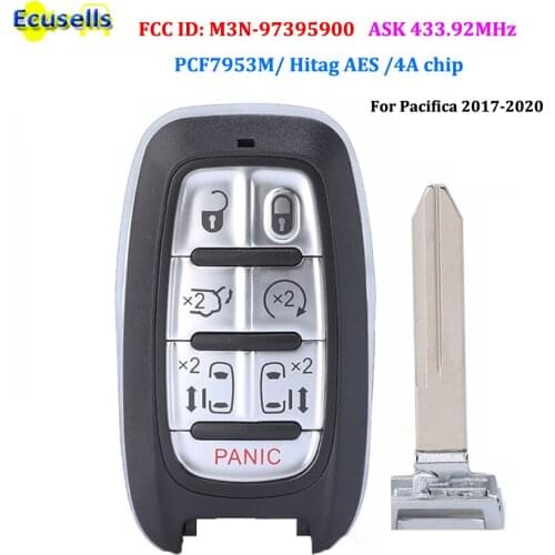 Smart Remote Key Fob ASK 433.92 MHz with PCF7953M/Hitag AES/4A chip For Chyrsler Pacifica 2017-2020 FCC ID: M3N97395900 / CY24