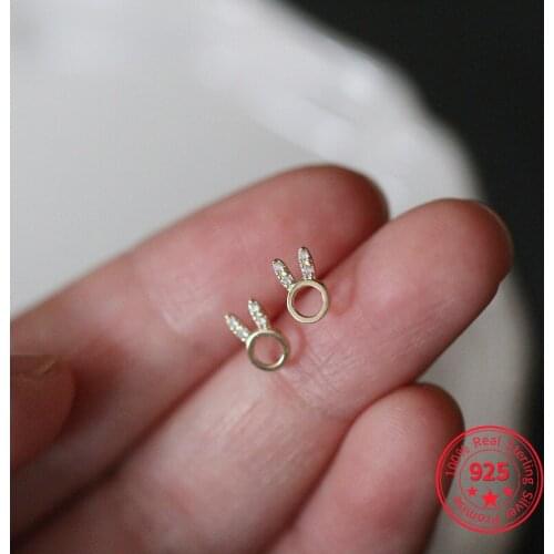 925 Sterling Silver Dainty Crystal Small Deer Earrings Cute Sweet Rabbit Stud Earrings for Women Chic Teen Jewelry Gift