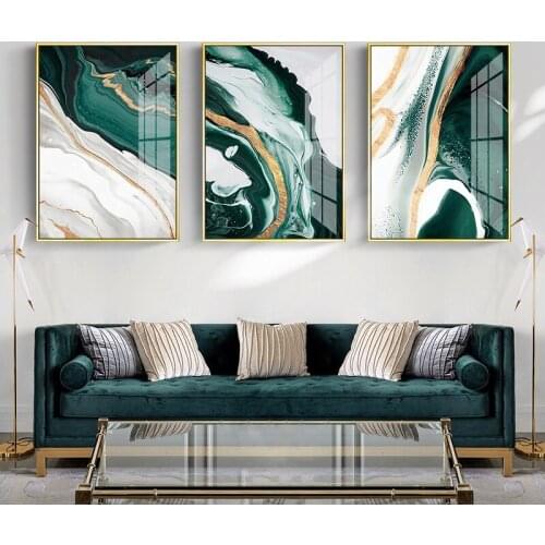 Living Room Bedroom Posters And Prints Wall Artist Home Decoration Modern Abstract Gold Foil Lines Green Canvas Painting