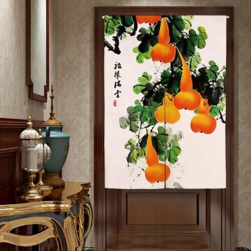 Chinese Gourd Door Curtain for Living Room Bedroom Kitchen Linen Curtains Traditional Decoration Curtains Wall Tapestry Decor